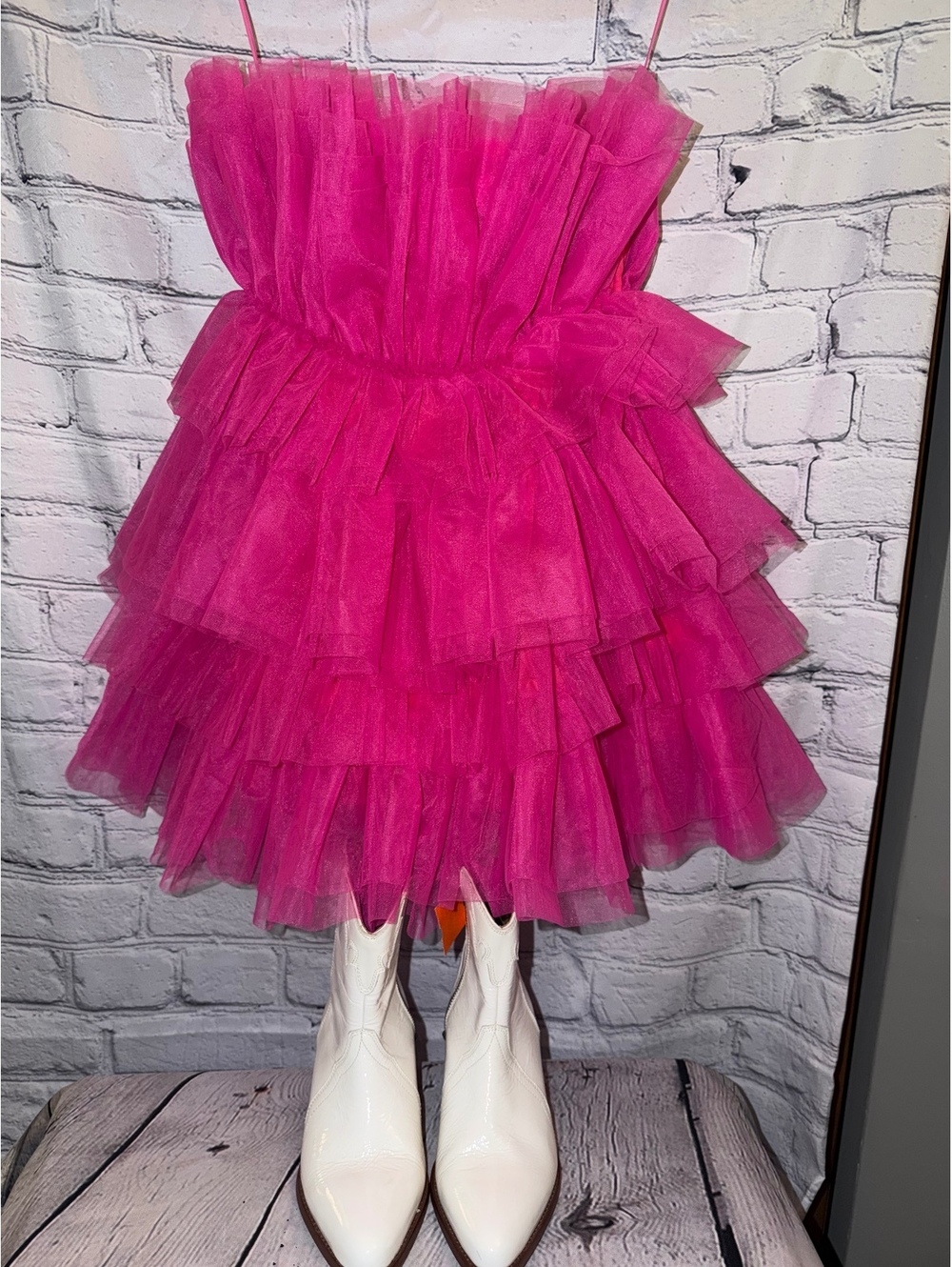 Altar’d State Pink strapless tulle tiered tulle mini dress